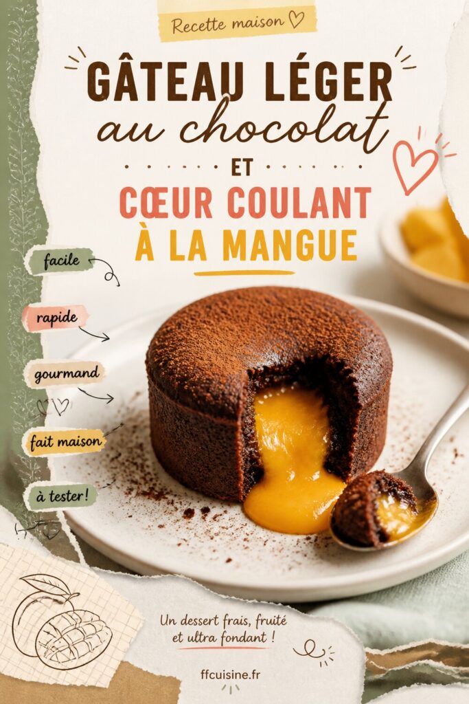 pinterest — gâteau léger au chocolat et cœur coulant à la mangue
