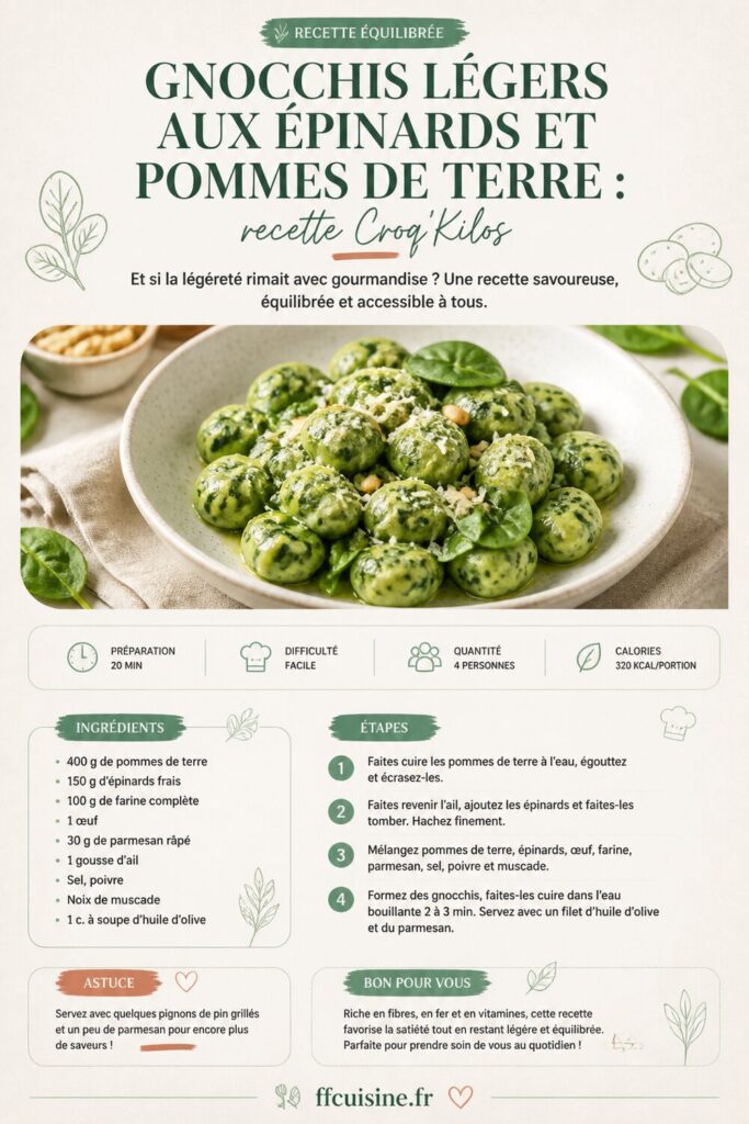 pinterest — gnocchis légers aux épinards et pommes de terre : recette croq'kilos