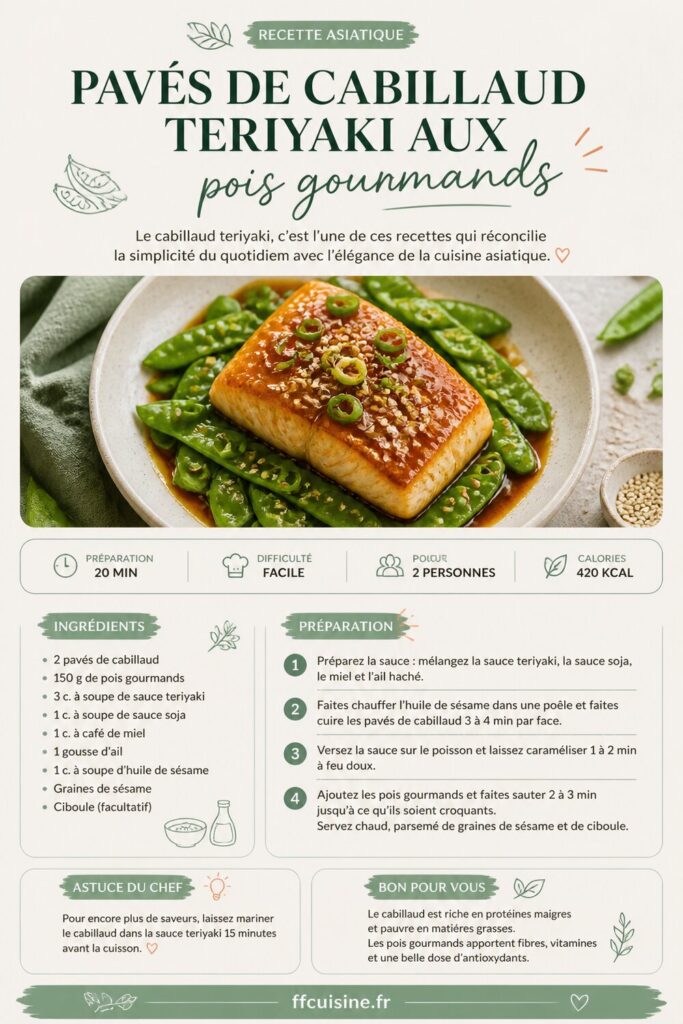 pinterest — pavés de cabillaud teriyaki aux pois gourmands