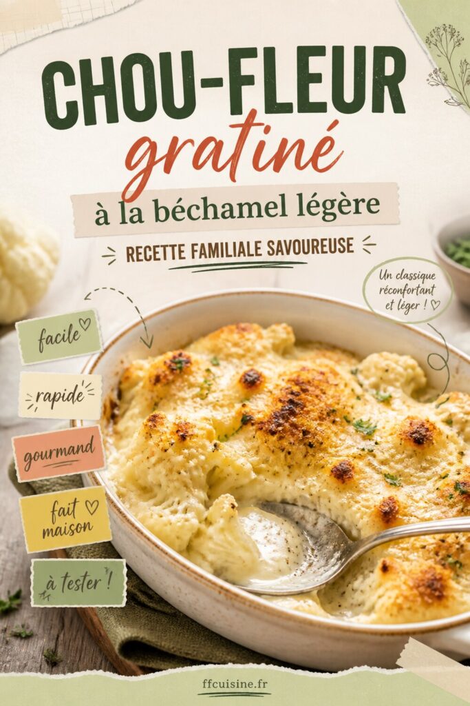 pinterest — chou fleur gratiné à la béchamel légère : recette familiale savoureuse