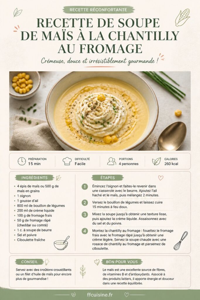 pinterest — recette de soupe de maïs à la chantilly au fromage