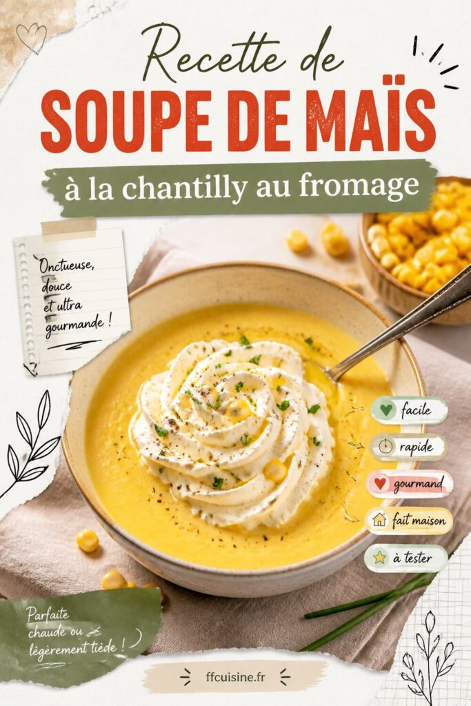 pinterest — recette de soupe de maïs à la chantilly au fromage
