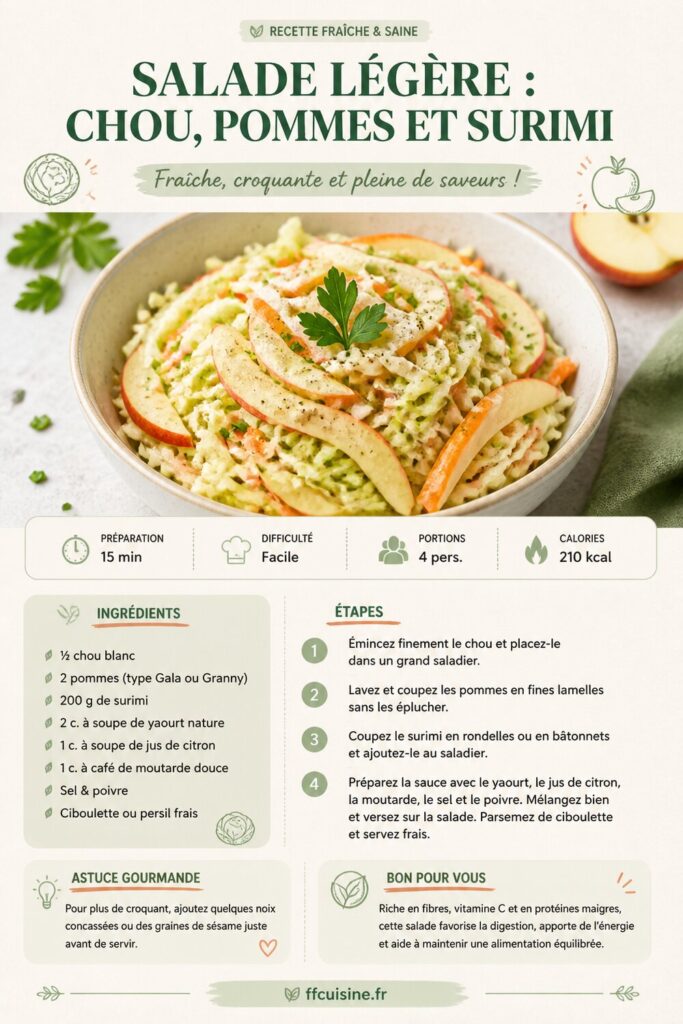 pinterest — salade légère : chou, pommes et surimi