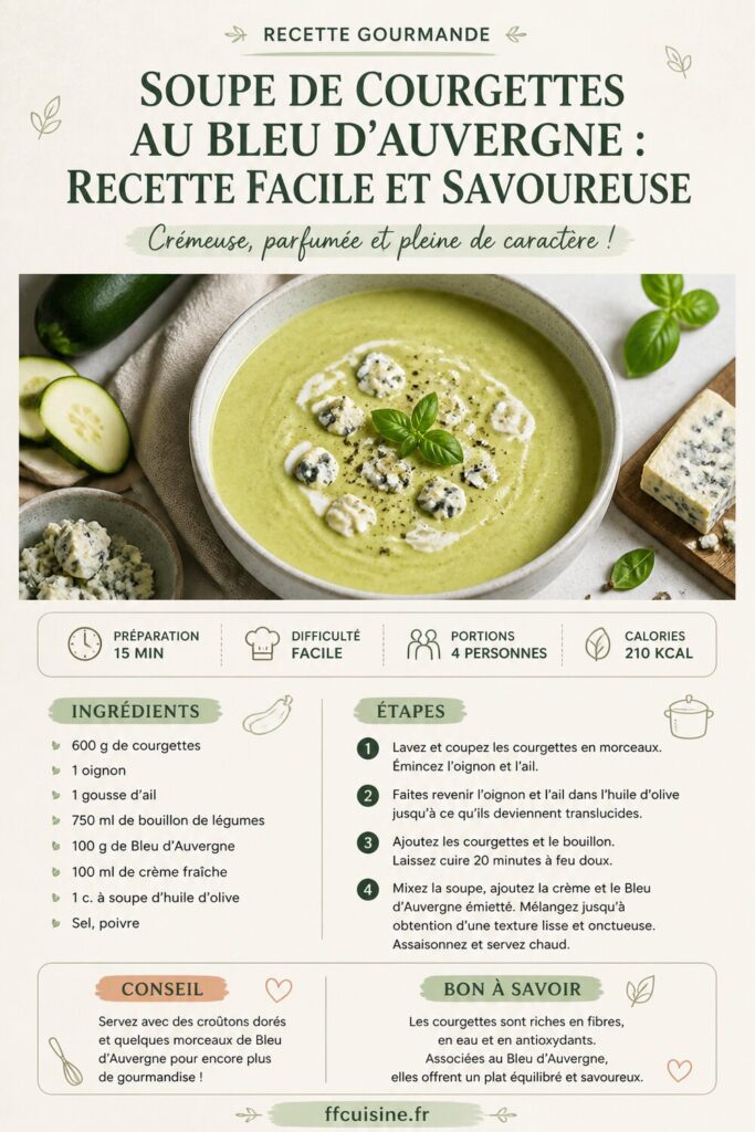 pinterest — soupe de courgettes au bleu d'auvergne : recette facile et savoureuse