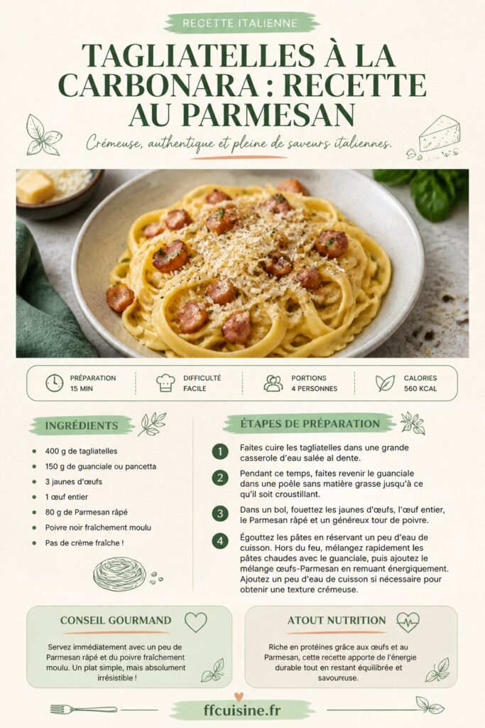 pinterest — tagliatelles à la carbonara : recette au parmesan