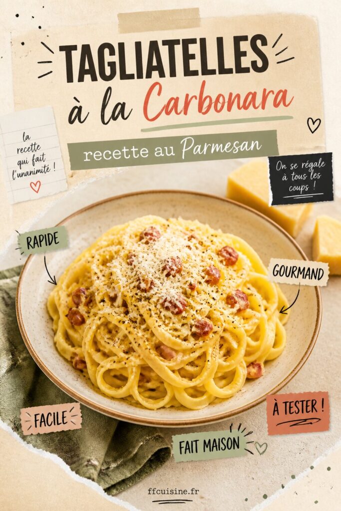 pinterest — tagliatelles à la carbonara : recette au parmesan