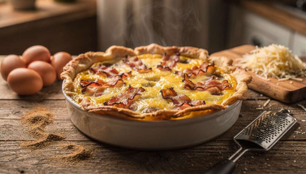 Recette de quiche sans pâte au fromage et lardons