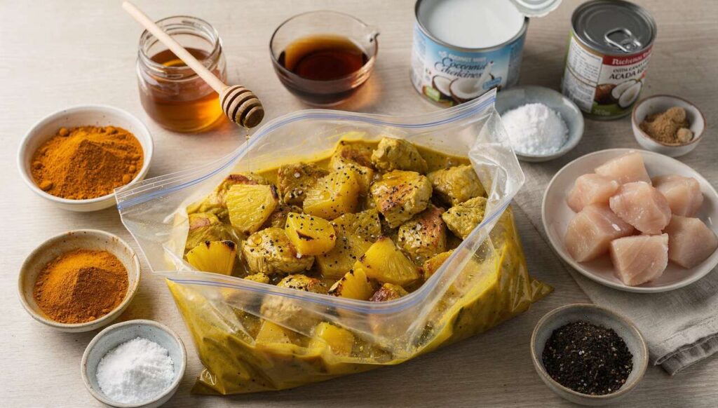 Poulet sucré-salé au curry et ananas : recette légère en sachets