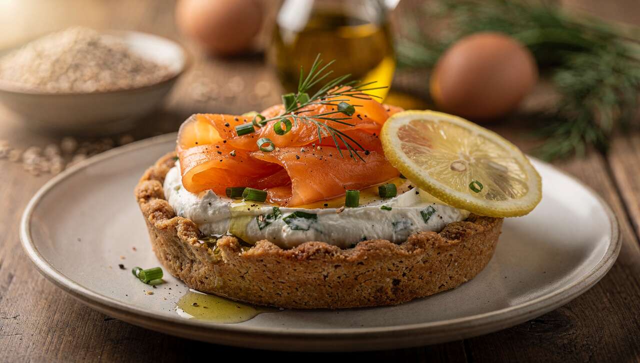 Recette : tartelette de blé noir au fromage frais, ail, fines herbes et saumon