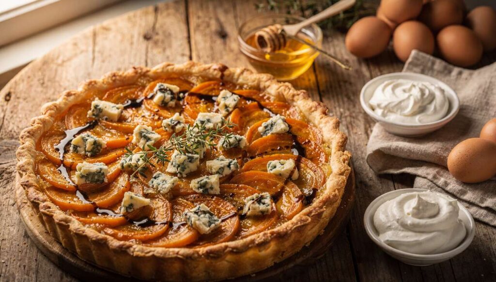 Tarte aux carottes caramélisées et fromage bleu : recette gourmande