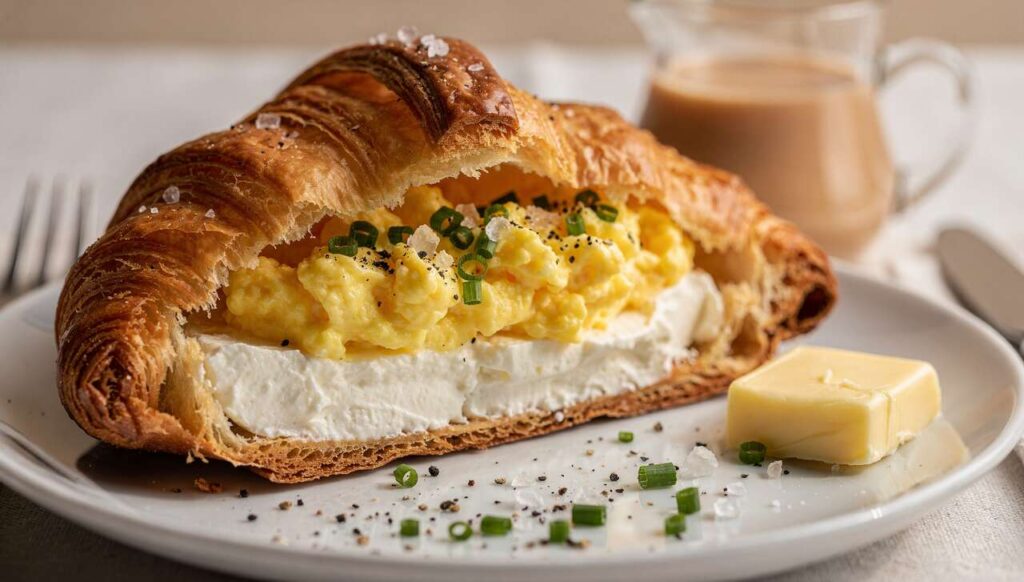 Croissants aux oeufs brouillés et fromage frais : une recette savoureuse