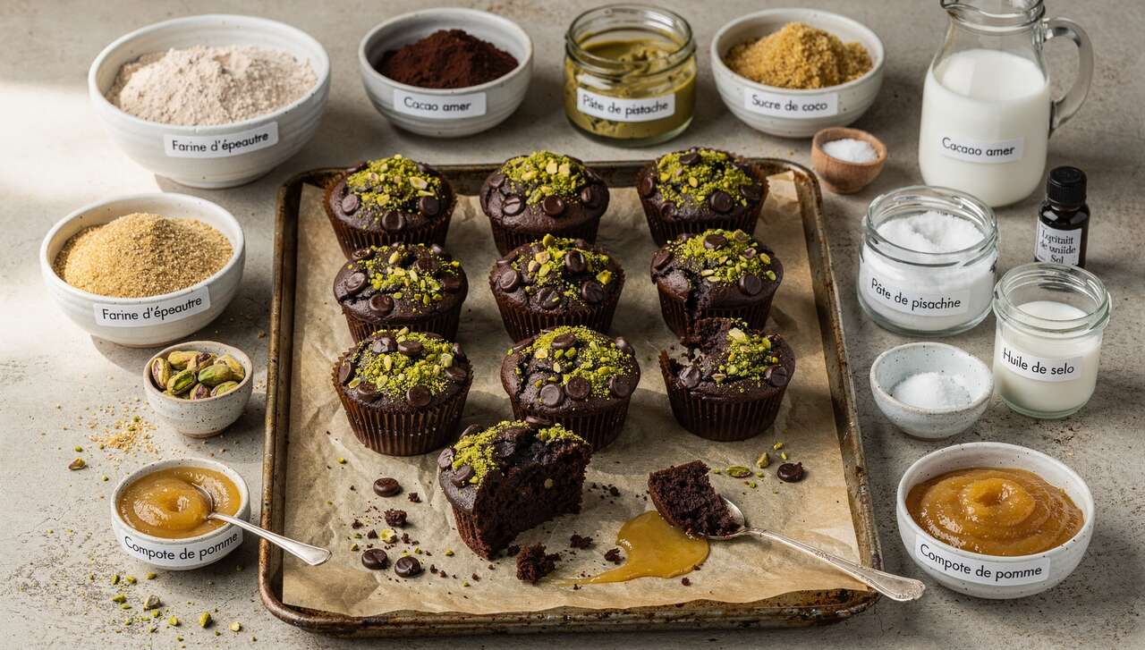 Muffins légers chocolat pistache : recette gourmande et saine