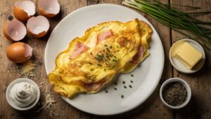 Recette d'omelette au fromage et jambon cru