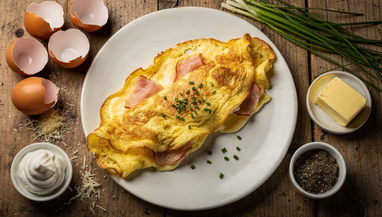Recette d'omelette au fromage et jambon cru