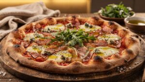 Recette de pizza au jambon, fromage bleu et mozzarella