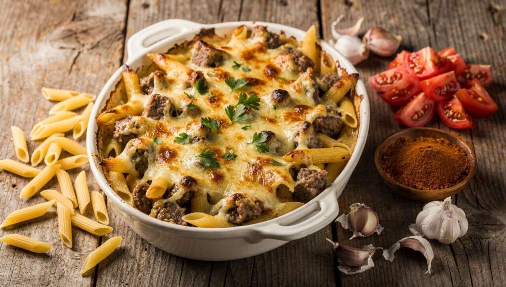 Gratin de pâtes à l'agneau : recette savoureuse
