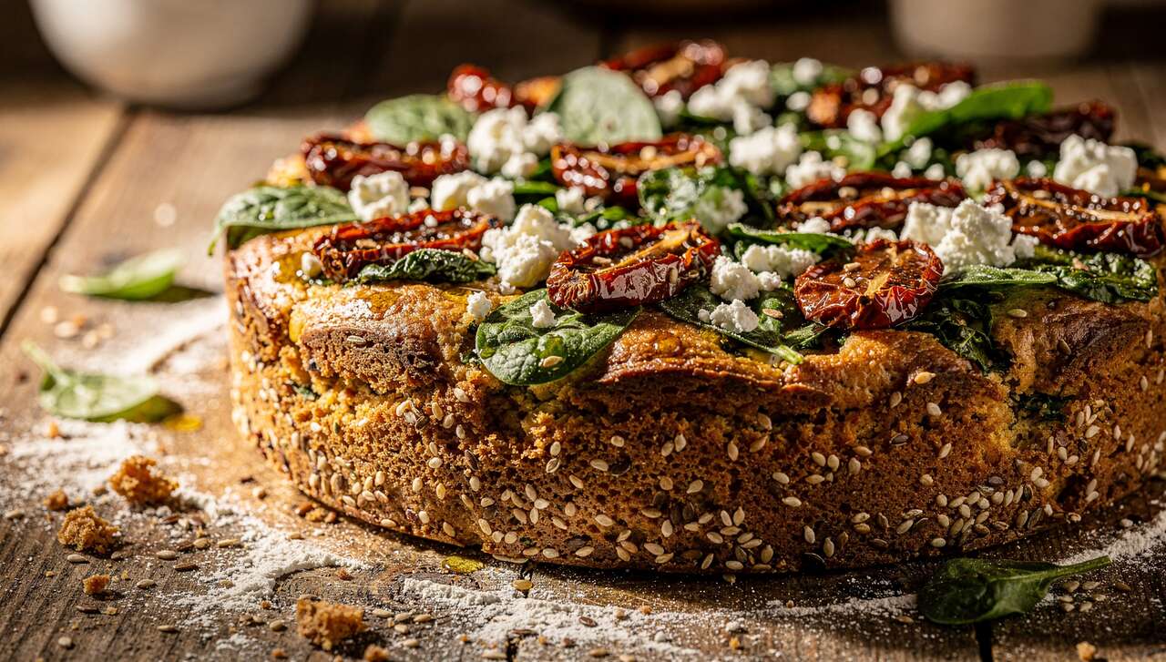 Cake léger épinards, feta et tomates séchées