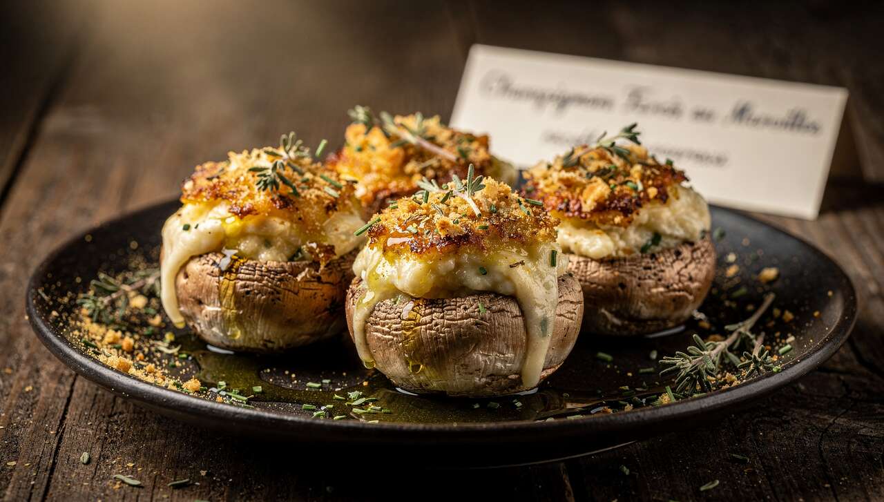 Champignons Farcis au Maroilles et Herbes : recette Savoureuse