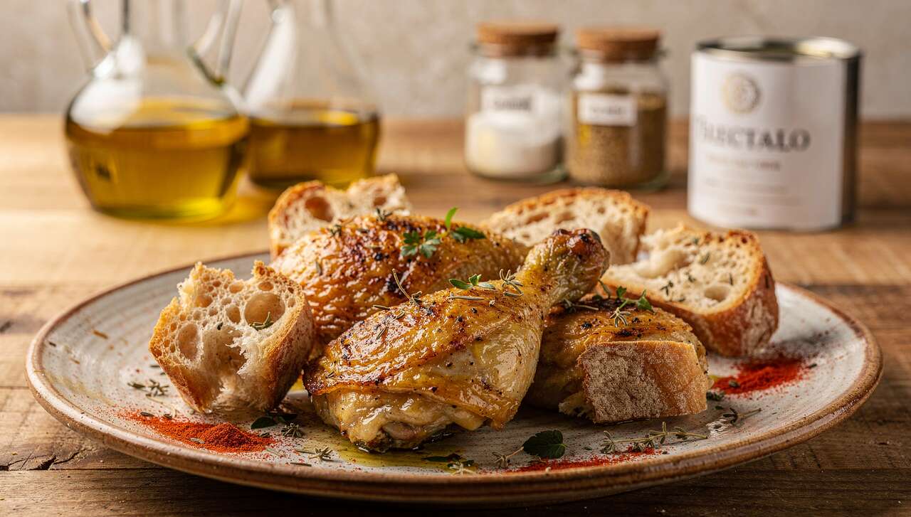 Poulet léger à la portugaise : recette au pain rassis
