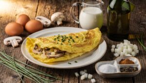Omelette légère aux champignons, oignons et ciboulette