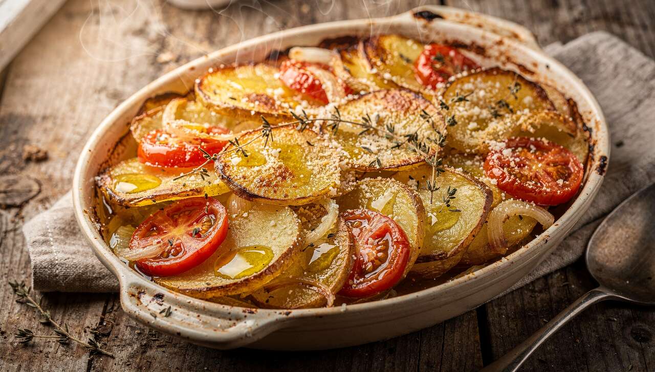 Gratin léger de pommes de terre et tomates