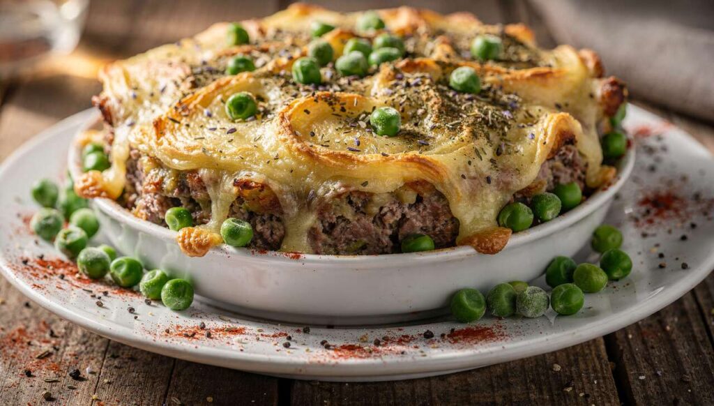 Pain de viande de boeuf aux petits pois : hachis Parmentier léger