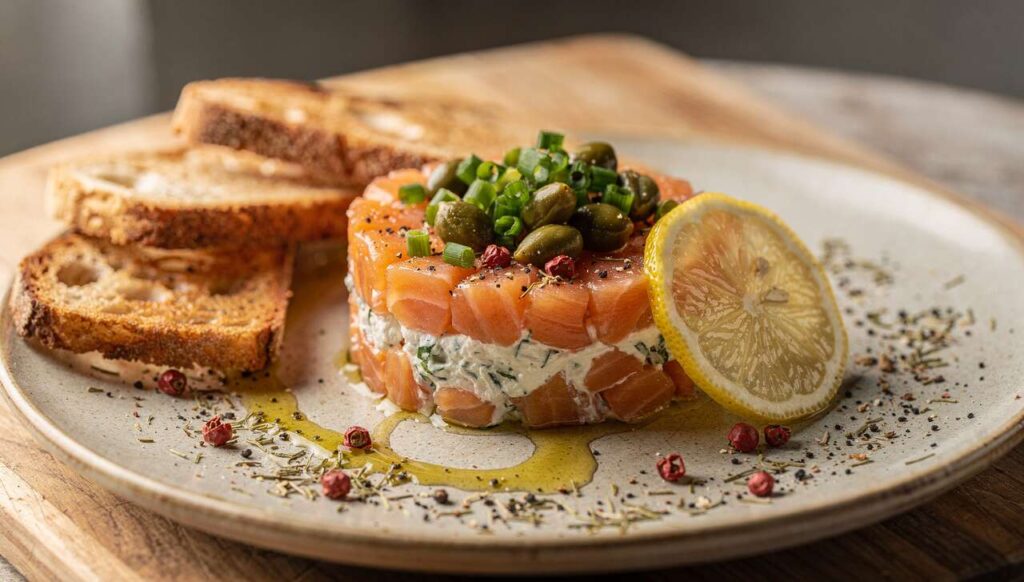 Tartare de saumon : recette au fromage frais ail et fines herbes