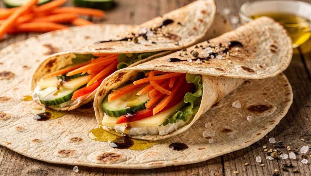Wrap aux crudités et fromage Etorki : recette savoureuse