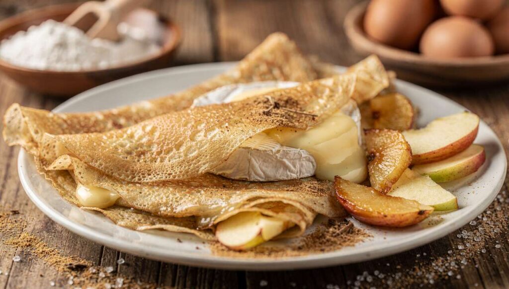 Crêpes au cidre, pomme et camembert : recette gourmande