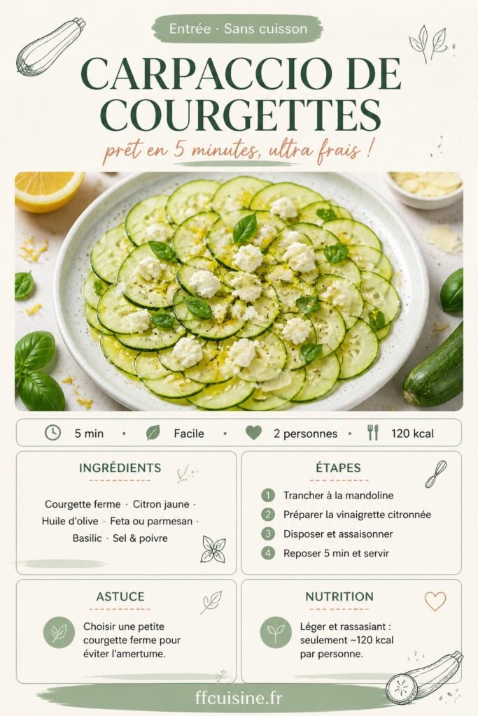 Carpaccio de courgettes en tranches fines, citron, parmesan et basilic — recette express été