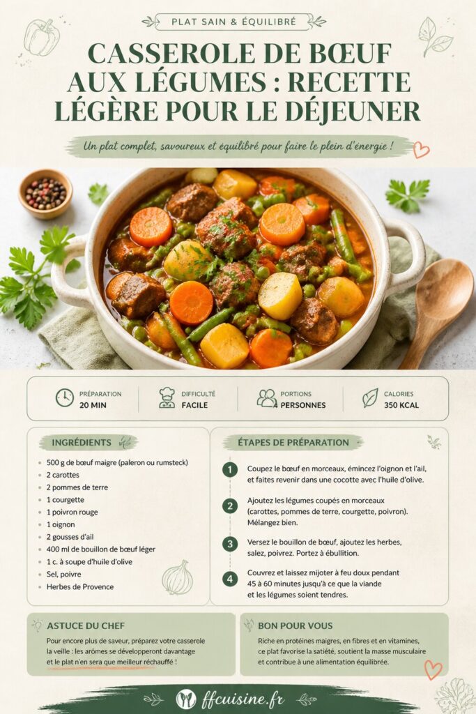 pinterest — casserole de bœuf aux légumes : recette légère pour le déjeuner