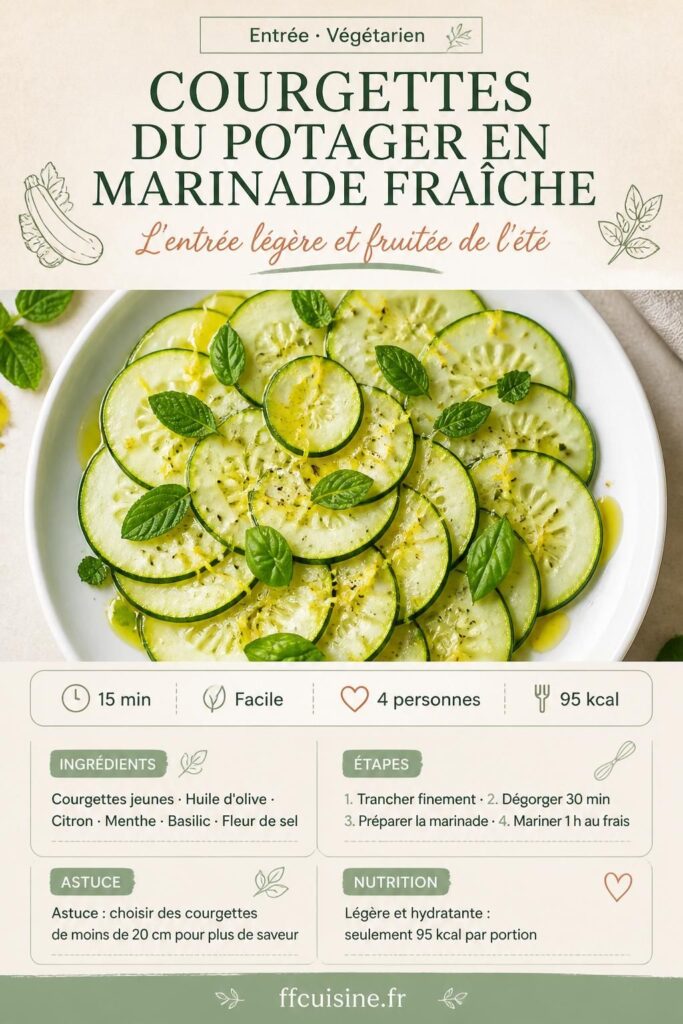 Courgettes du potager en marinade fraîche aux agrumes et herbes, entrée légère de l'été — ffcuisine.fr