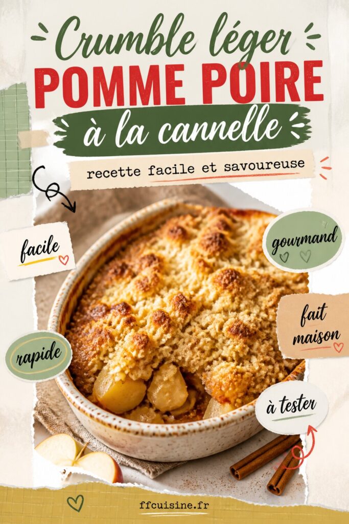 pinterest — crumble léger pomme poire à la cannelle : recette facile et savoureuse