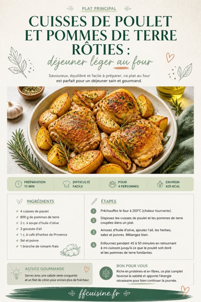 pinterest — cuisses de poulet et pommes de terre rôties : déjeuner léger au four