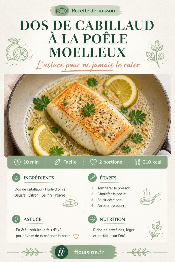 Dos de cabillaud à la poêle moelleux, chair nacrée et beurre fondu, recette rapide d'été