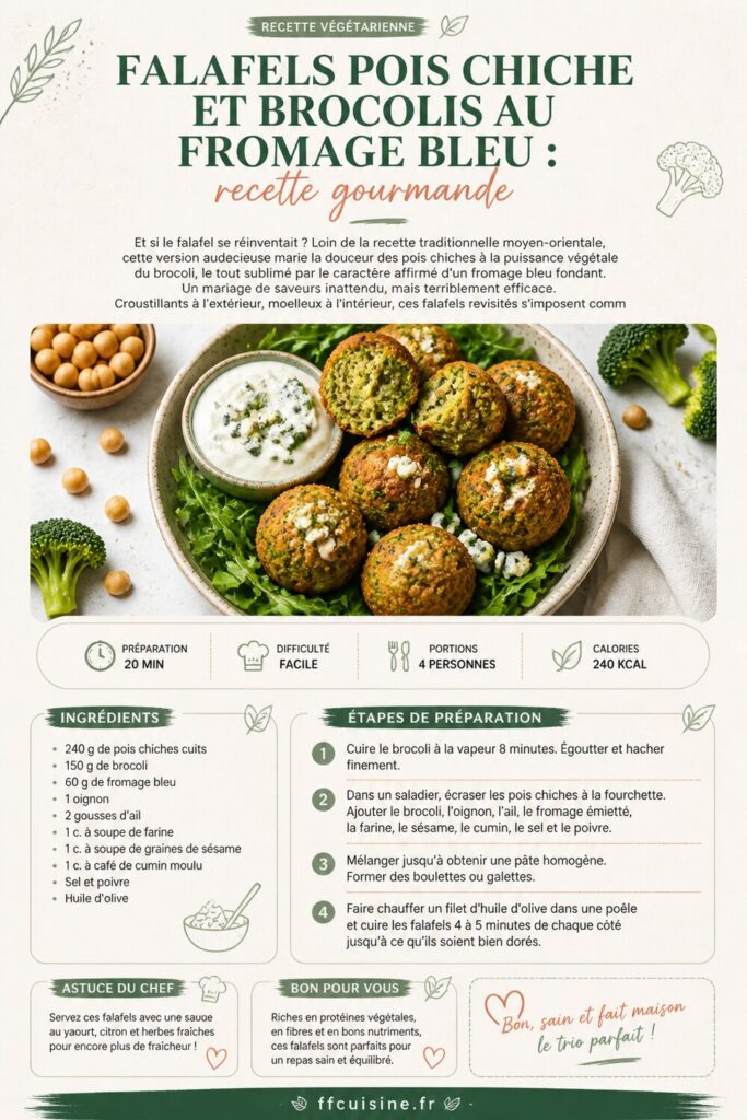 pinterest — falafels pois chiche et brocolis au fromage bleu : recette gourmande