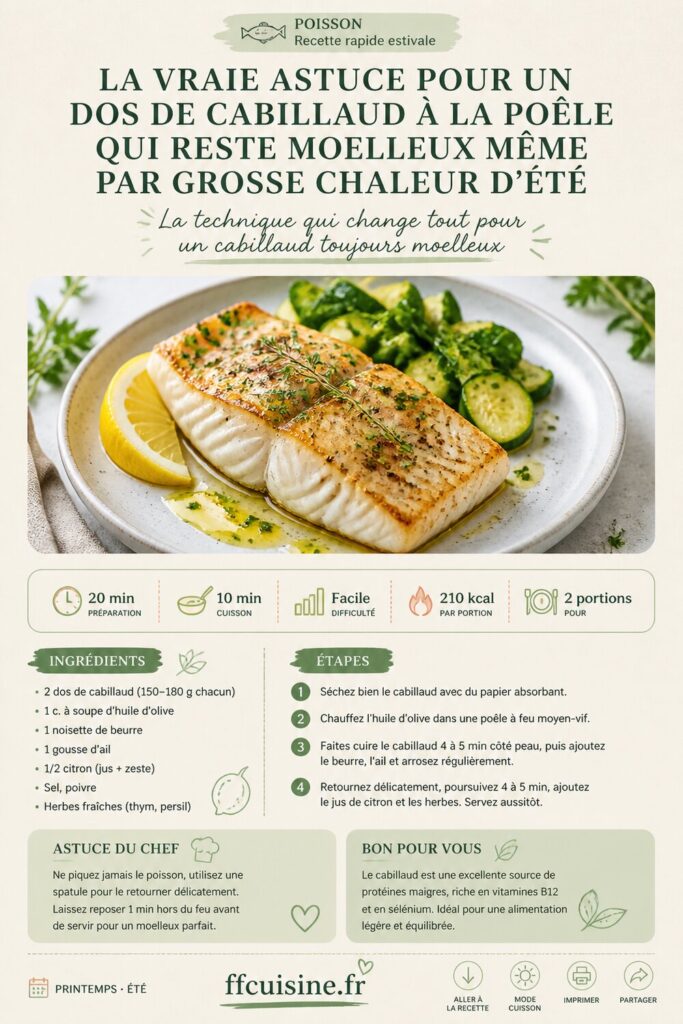 pinterest — la vraie astuce pour un dos de cabillaud à la poêle qui reste moelleux même par grosse chaleur d'été