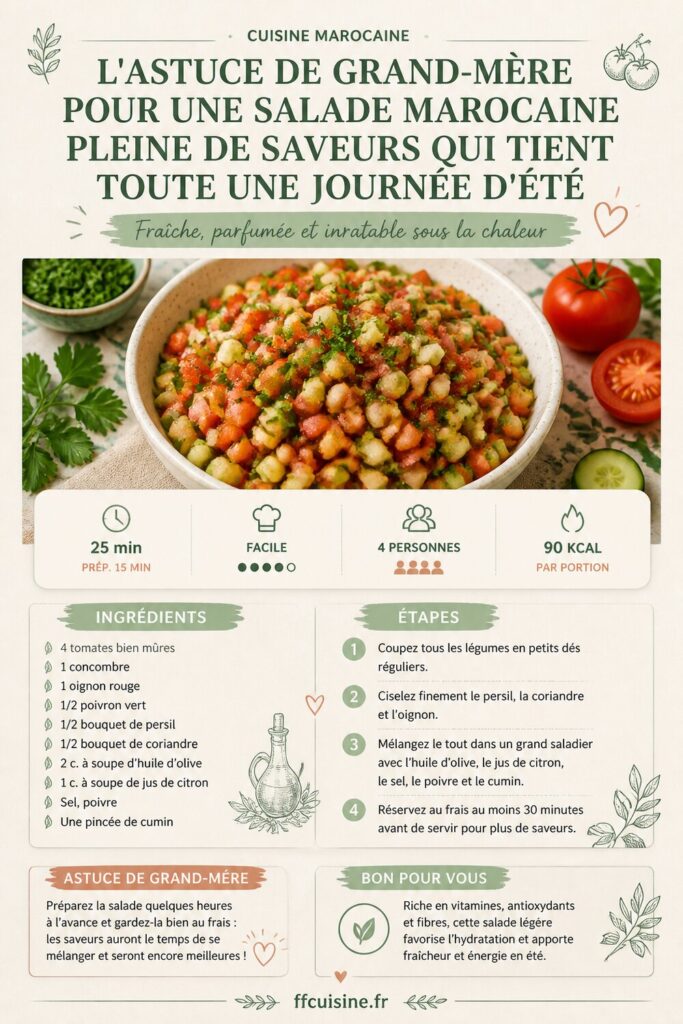 pinterest — l'astuce de grand mère pour une salade marocaine pleine de saveurs qui tient toute une journée d'été