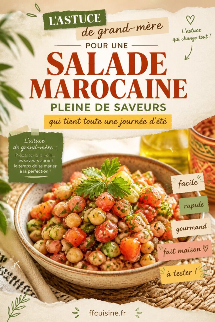 pinterest — l'astuce de grand mère pour une salade marocaine pleine de saveurs qui tient toute une journée d'été