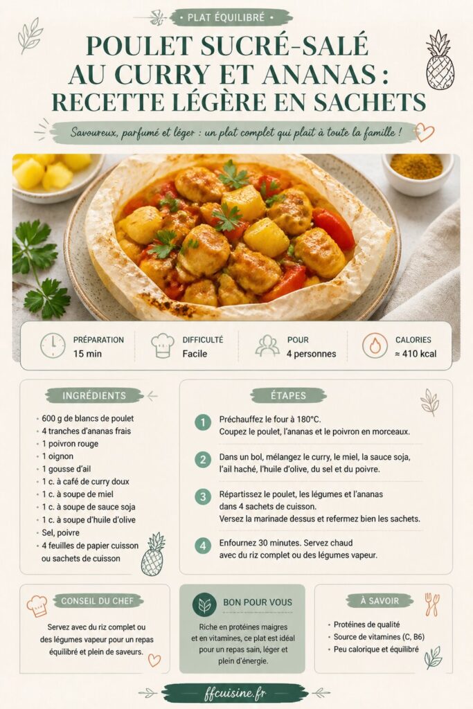 pinterest — poulet sucré salé au curry et ananas : recette légère en sachets