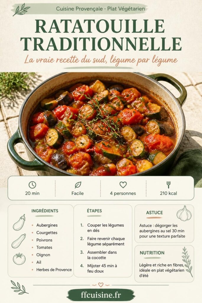 Épingle Pinterest – Recette ratatouille traditionnelle provençale, légumes mijotés à l'huile d'olive et aux herbes de Provence