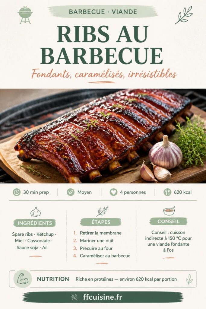 Ribs au barbecue caramélisés nappés de sauce barbecue maison sur planche en bois