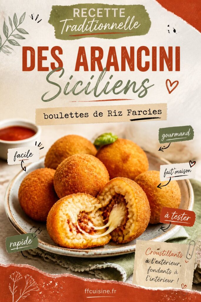 pinterest — recette traditionnelle des arancini siciliens : boulettes de riz farcies