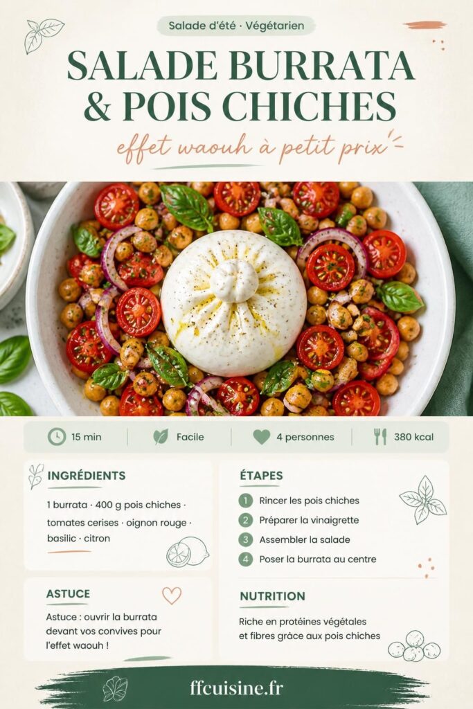 Salade d'été burrata et pois chiches à épingler sur Pinterest