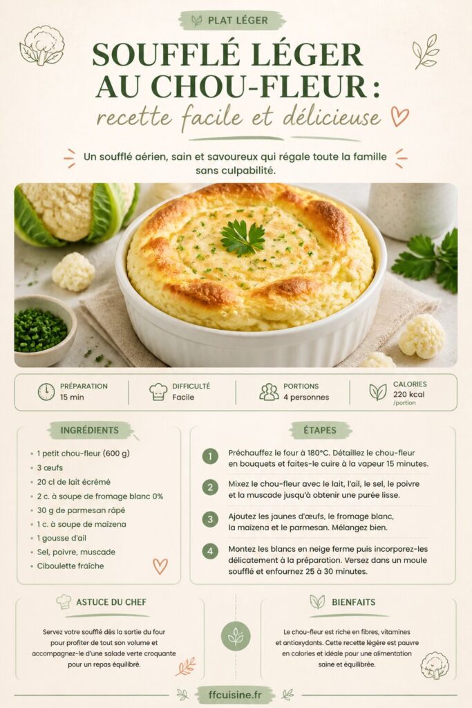 pinterest — soufflé léger au chou fleur : recette facile et délicieuse