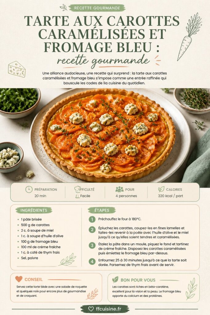 pinterest — tarte aux carottes caramélisées et fromage bleu : recette gourmande