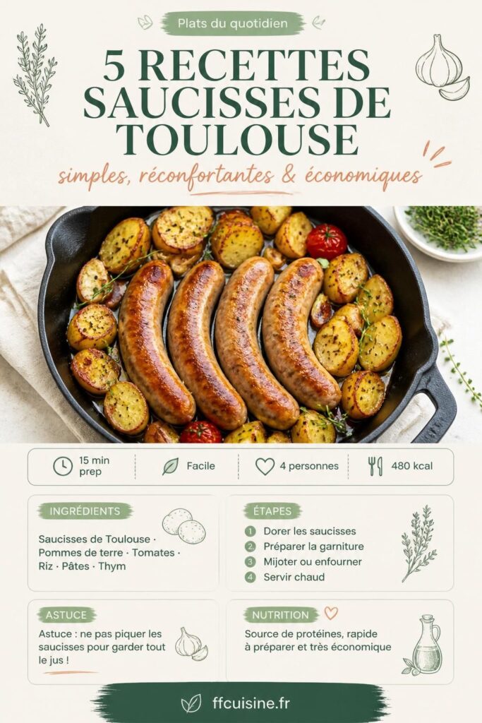 5 recettes faciles avec des saucisses de Toulouse : au four, sauce tomate, rougail, pâtes et one-pot riz