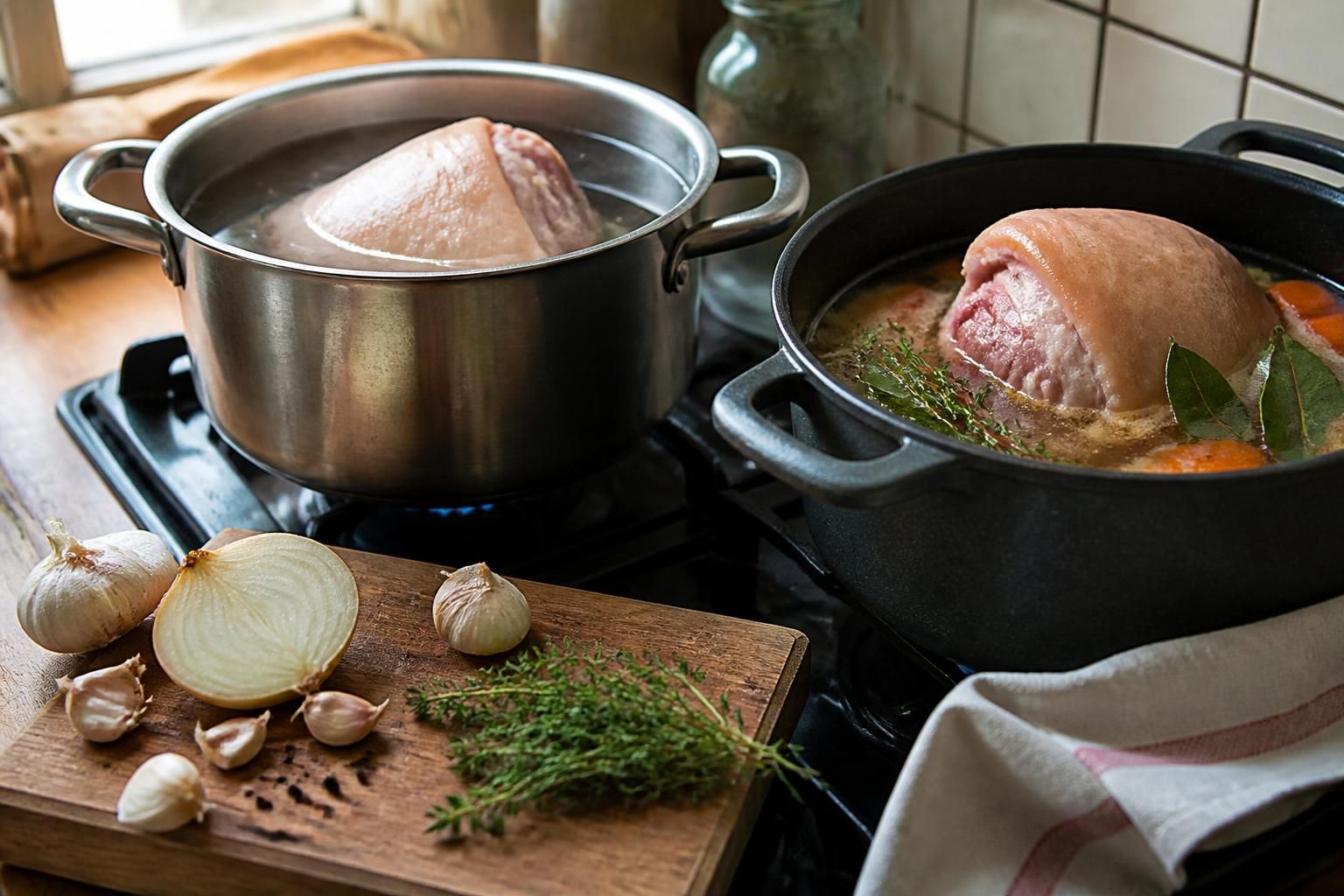 Cuisson du jarret de porc demi-sel : méthodes et temps