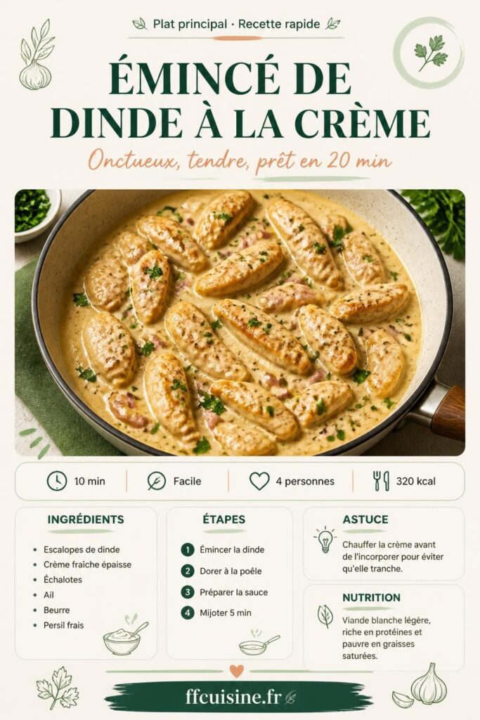 Émincé de dinde à la crème — recette facile et onctueuse en 20 min
