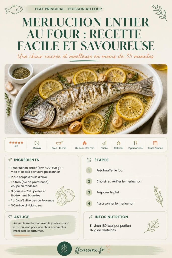 Merluchon entier au four doré aux herbes et au citron, recette facile en 35 minutes